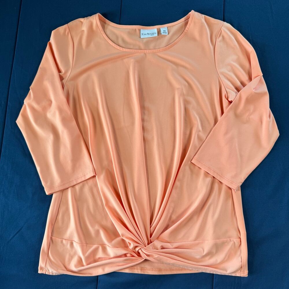Kim Rogers Petite Womens PM Peach Twist Front Knit Top 3/4 Sleeve